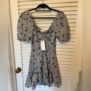 LoveShackFancy Black and White Checkered Midi Dress